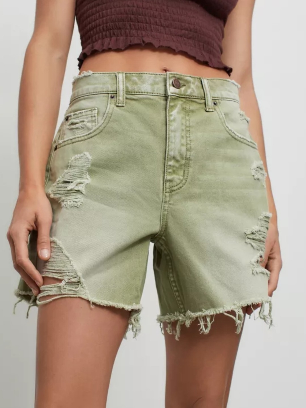 BDG Light Green Distressed Denim Shorts
